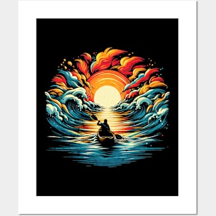 Vintage Sunset Canoeing Design Posters and Art